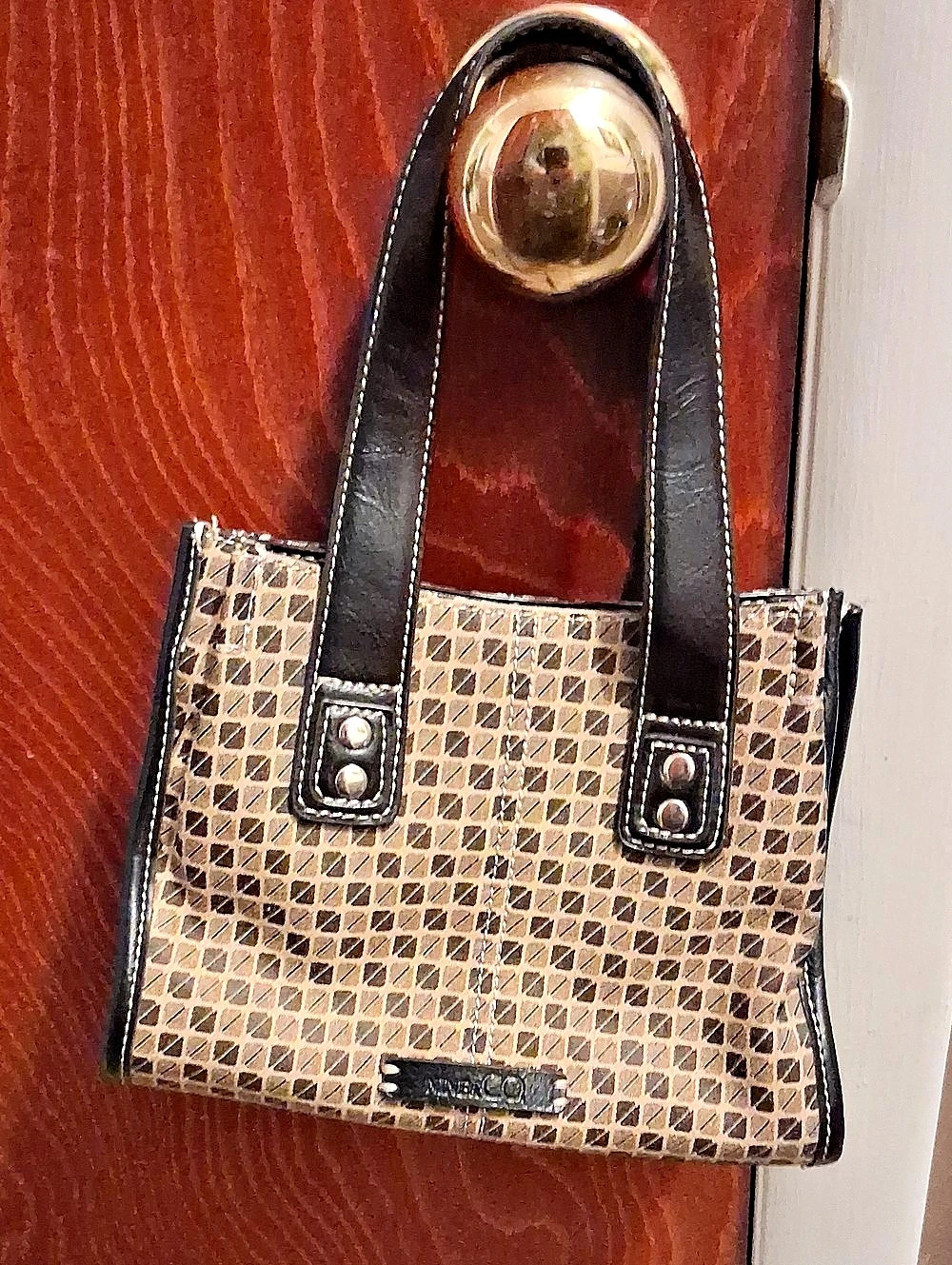 Nine West Geometric Satchel in Brown & Black